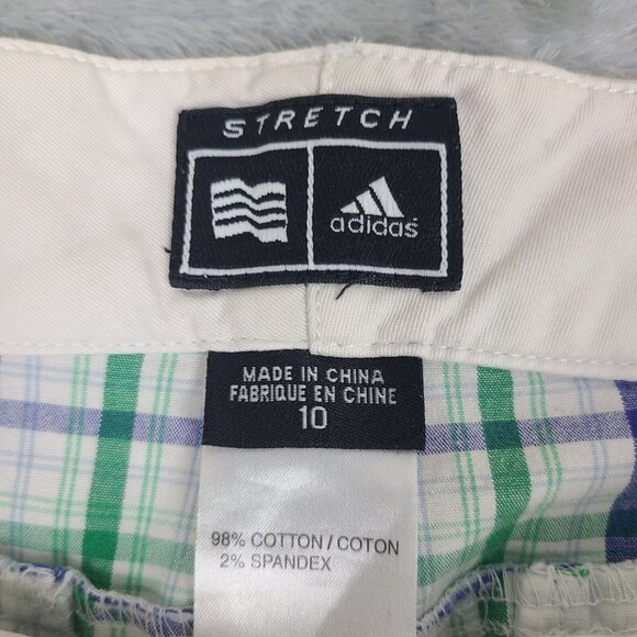Adidas Golf Shorts Women's Size 10 Plaid Stretch Pockets Flat Front Performance - Picture 2 of 9